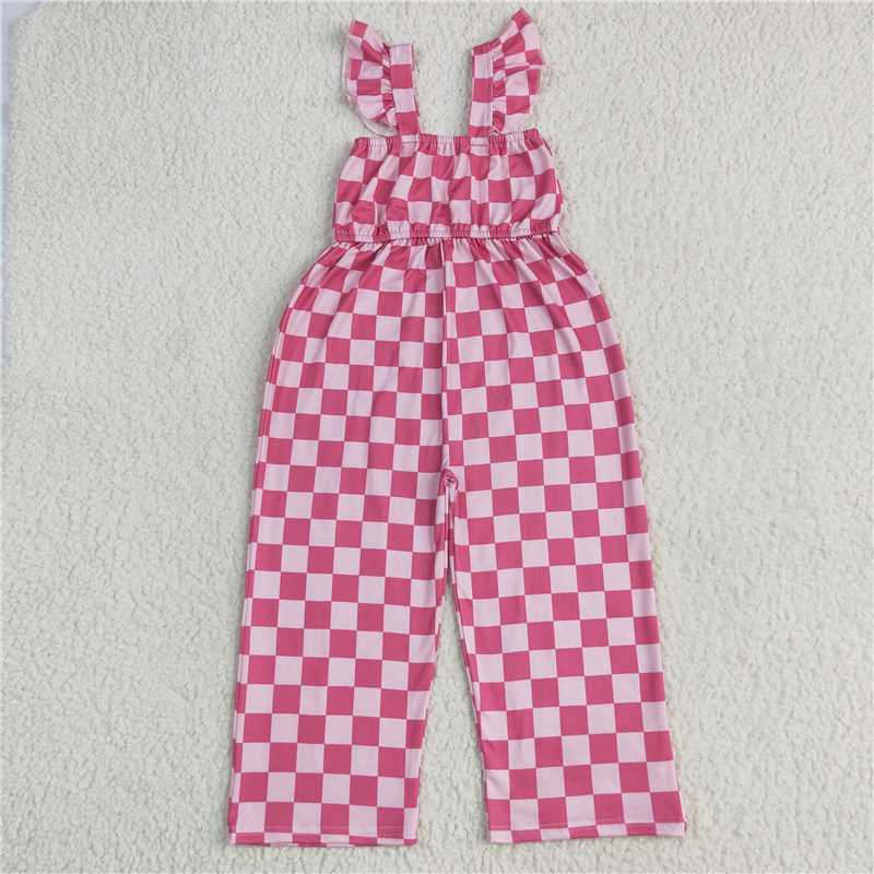 6.23 SR3050 Rose red plaid flying sleeve jumpsuit