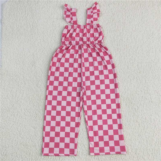 6.23 SR3050 Rose red plaid flying sleeve jumpsuit