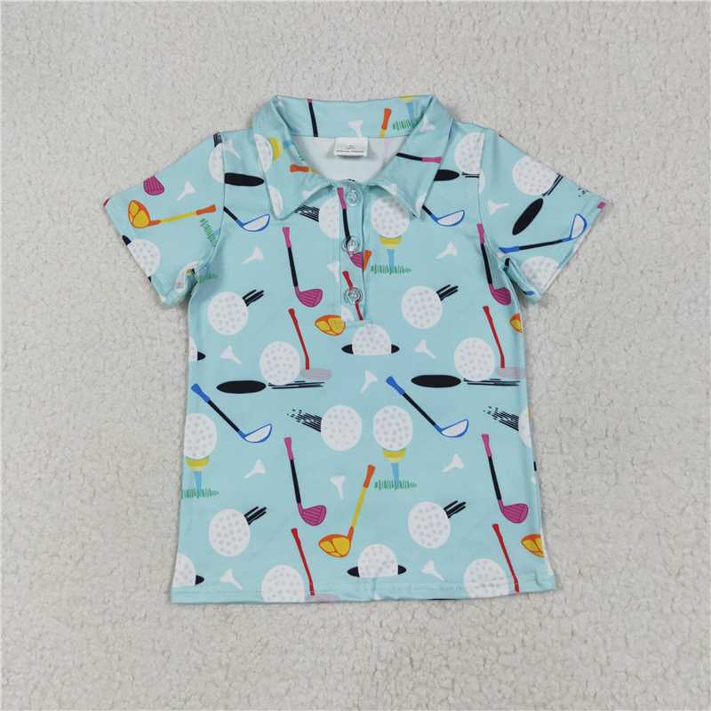 6.24 BT1234 Golf teal button-down short-sleeved top