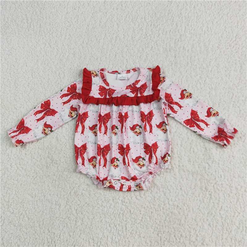 6.23  LR2210 Santa Claus red bow pattern lace long sleeve jumpsuit