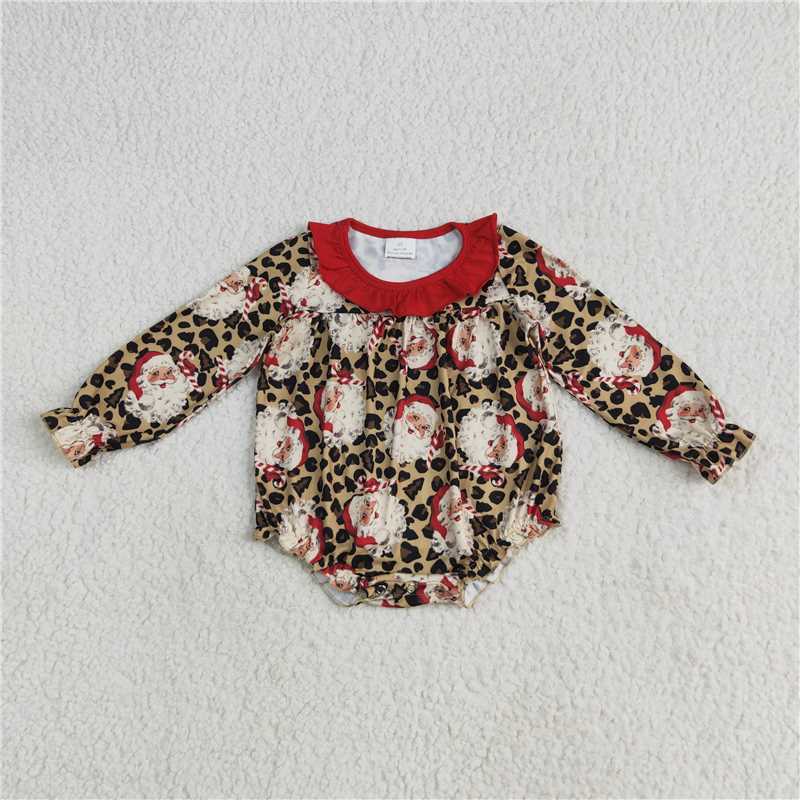 6.23  LR2237 Santa Claus leopard print red lace brown long-sleeved jumpsuit