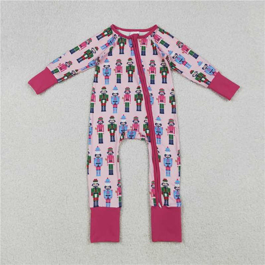 X916 LR2598 Christmas Nutcracker Pink Zipper Long-Sleeved Bodysuit