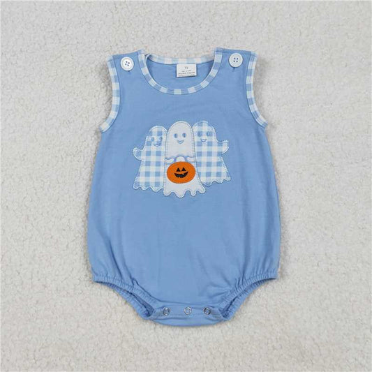 X10.13  SR3197 Embroidered Halloween Lantern Ghost Blue Vest Bodysuit