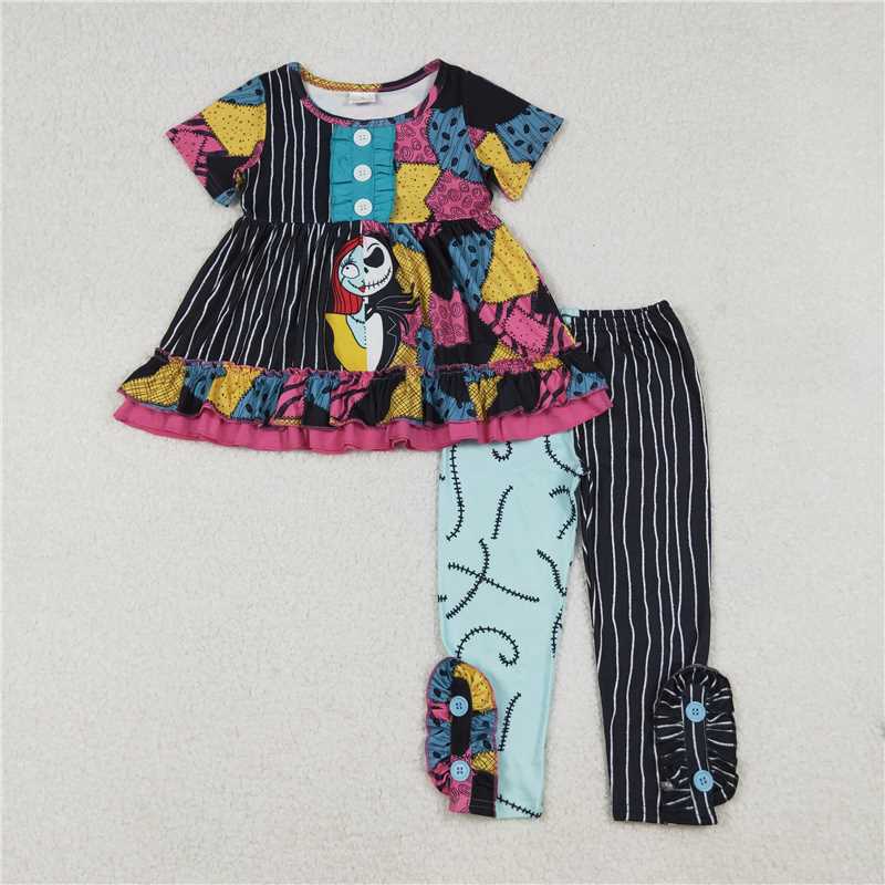 X913 GSPO2056 The Nightmare Before Christmas patchwork short-sleeved trouser suit