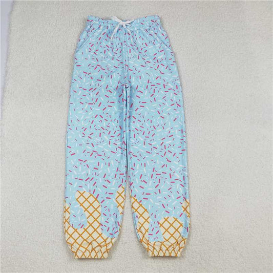 X10.10P0808 Adult Women's Waffle Ice Cream Blue Lace-Up Yoga Pants