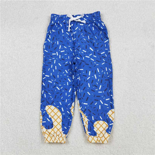 X109  P0818 Waffle Ice Cream Royal Blue Lace-Up Yoga Pants