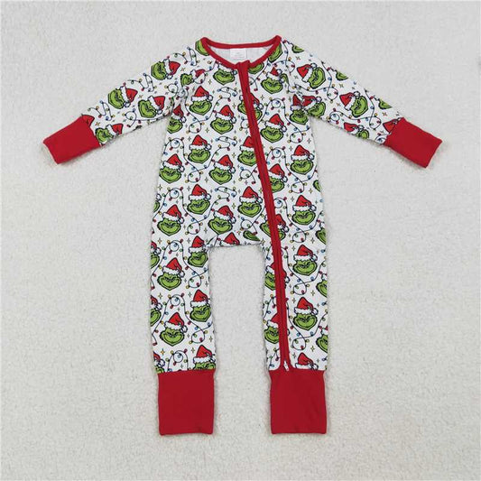 X10.13 LR2574 Grinch Illuminated Red and White Zippered Long-Sleeved Bodysuit