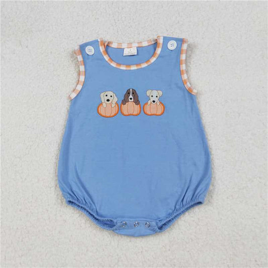 X10.13  SR3190 Embroidered Halloween Lantern Ghost Blue Vest Bodysuit