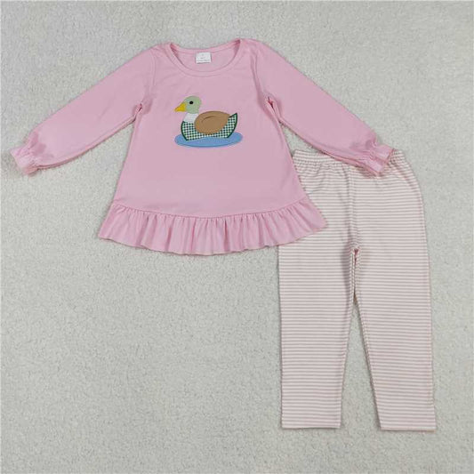 X106 GLP2698 Embroidered duck pink lace long-sleeved striped trouser suit