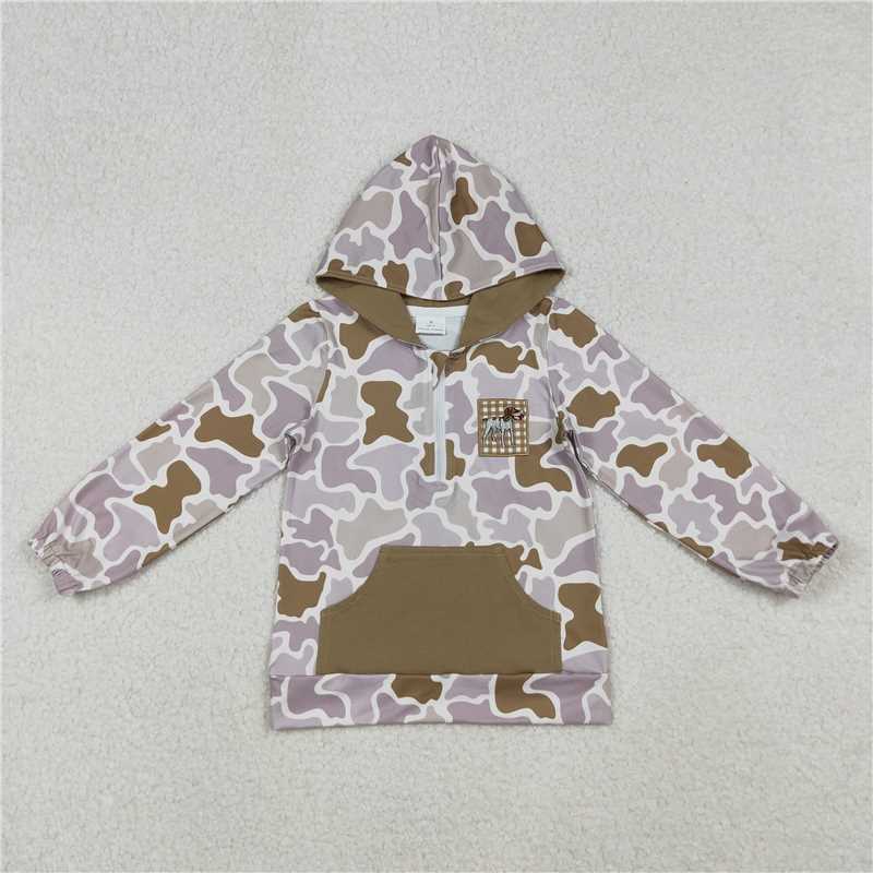 X10.13 BT1302 Embroidered Dalmatian camouflage military green pocket zip-up hooded long-sleeved top