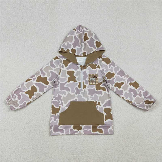 X10.13 BT1302 Embroidered Dalmatian camouflage military green pocket zip-up hooded long-sleeved top