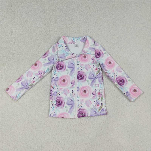 X11.4  GT1083 Pinkish-purple floral bow pattern white yoga zipper