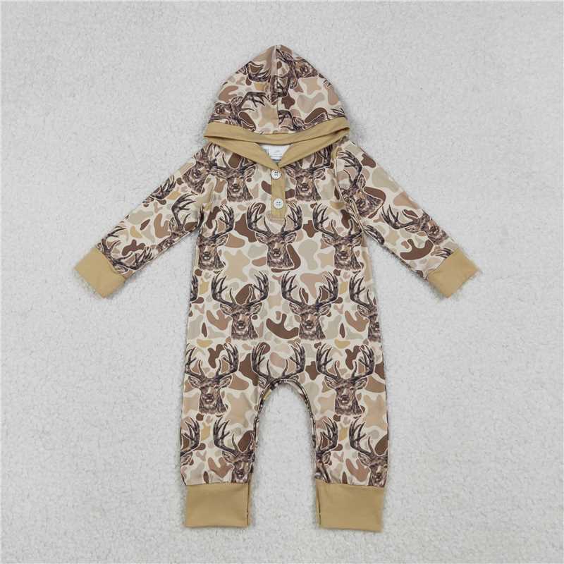 X10.13  LR2593 Moose camouflage button-down hooded long-sleeved bodysuit