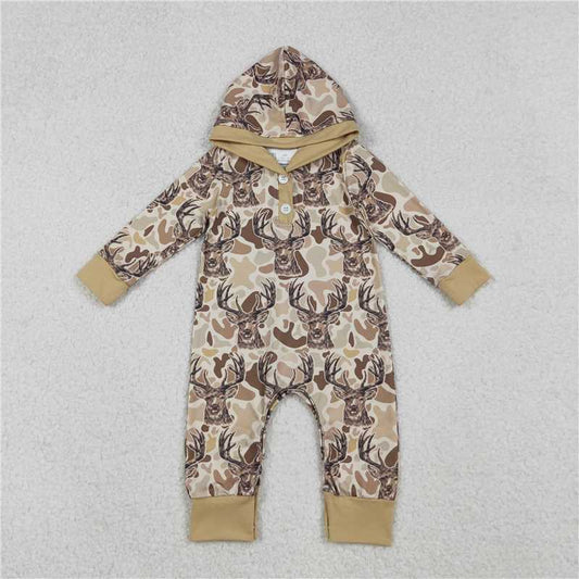 X10.13  LR2593 Moose camouflage button-down hooded long-sleeved bodysuit