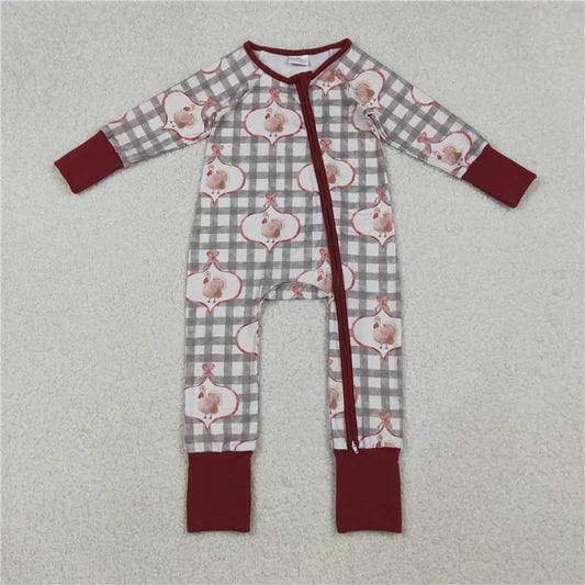 X10.13  LR2691 Bow Tie Pattern Turkey Plaid Long-Sleeved Zipper Bodysuit
