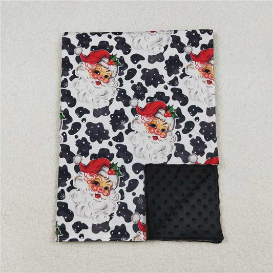 X10.10 BL0158 Black and white baby blanket with cow print and Santa Claus