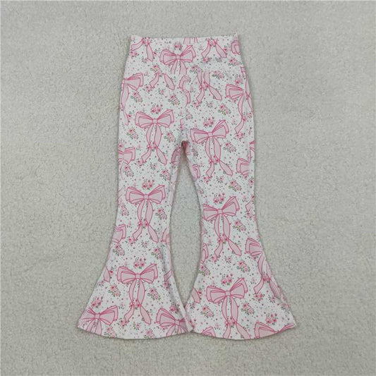 X109  P0773 White yoga pants with floral bow pattern