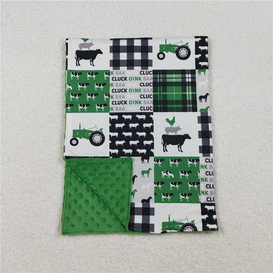 X10.10 BL0056 Farm Truck Cow Green Baby Blanket