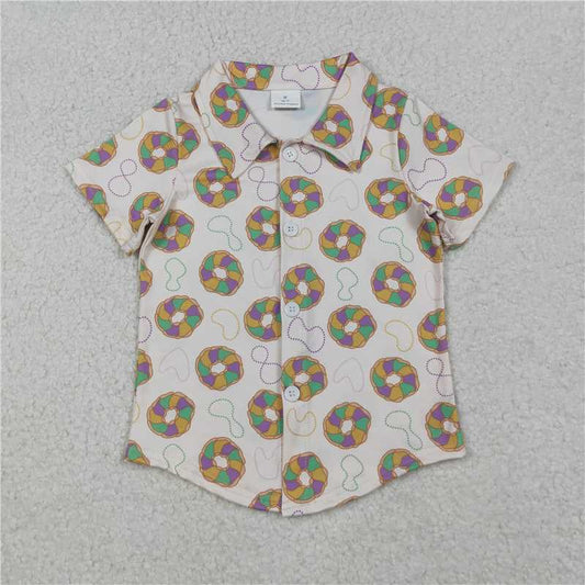 X10.11 BT1372 Carnival Necklace Donut Button Short-Sleeved Top