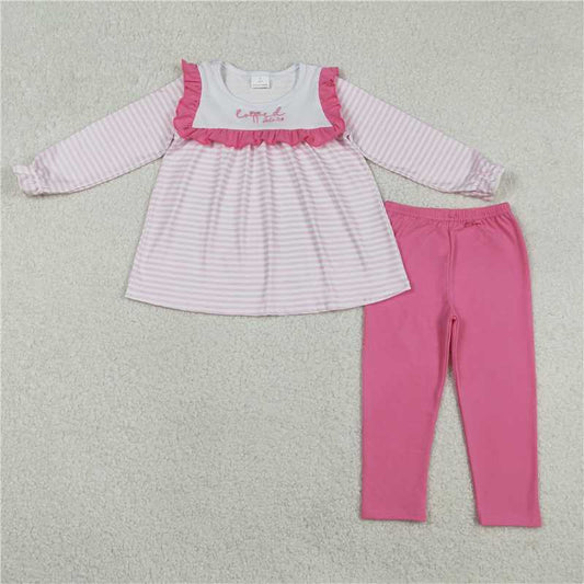 X12.25  GLP2916 Embroidered Loved Lace Pink and White Striped Long-Sleeved Fuchsia Trousers Suit
