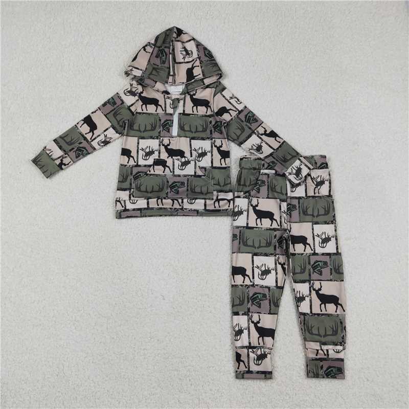 X1.6 BLP1368 Deer Antler Fishing Check Hunting Zip-Up Hooded Long-Sleeved Trousers Suit
