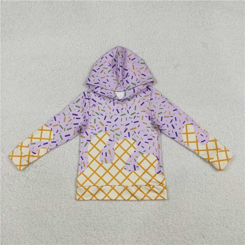X1.6  BT1373 Waffle Ice Cream Light Purple Hooded Long-Sleeve Top