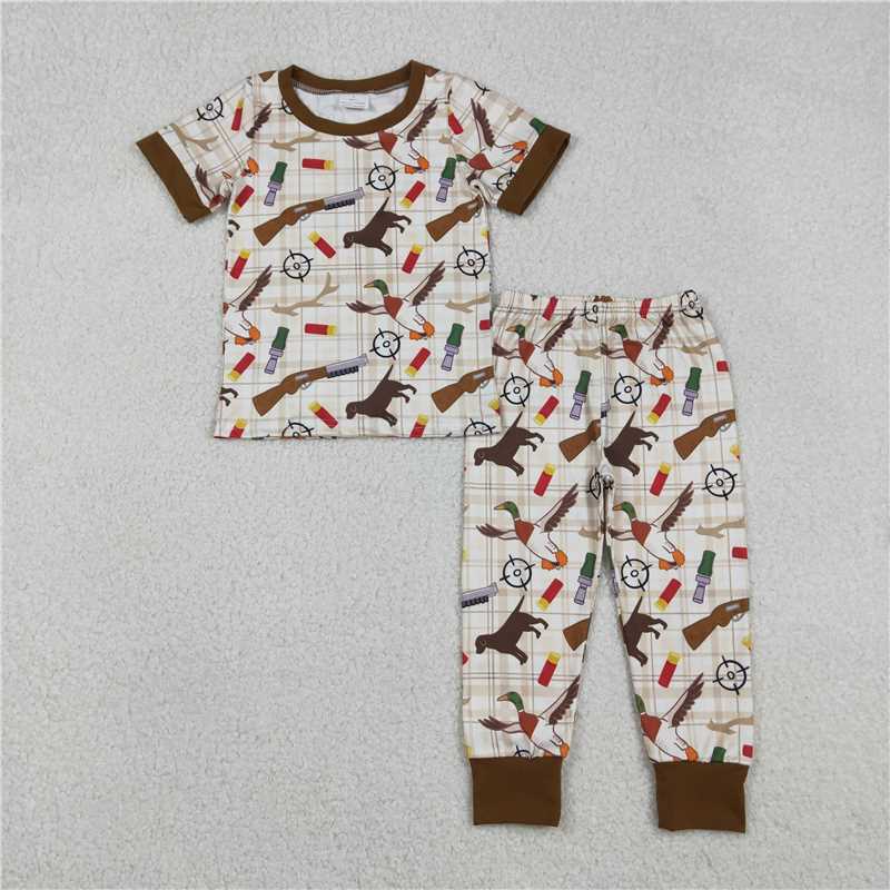 X1.2  BSPO0634 Duck and Puppy Shotgun Plaid Short-Sleeve Pants Pajama Set