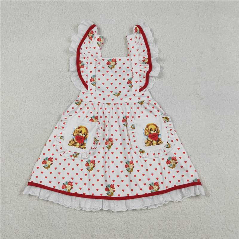 X12.24  GSD2963 Valentine's Day Heart-Shaped Puppy Lace Pocket Flutter Sleeve Dress