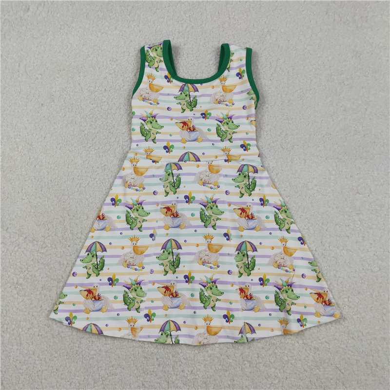 X12.23  GSD2950 Carnival Crocodile Colorful Striped Yoga Sleeveless Dress