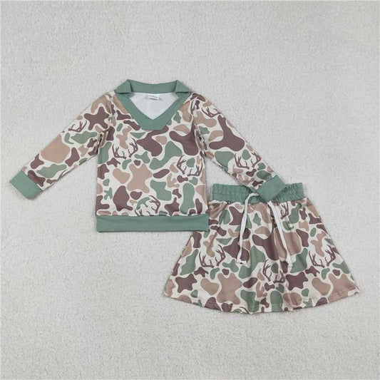 X12.25 GLD1479 Brown-green camouflage long-sleeved skirt set