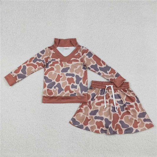 X12.25 GLD1476 Brown Camouflage Long-Sleeved Skirt Set