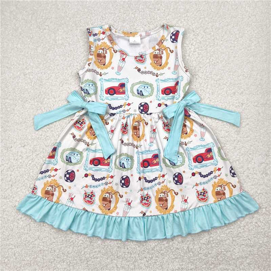 5.1  GSD2061 cars cartoon car story mirror cake blue bow lace sleeveless dress