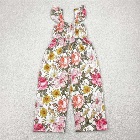 4.28 SR3053 White flying sleeve jumpsuit with flowers and leaves