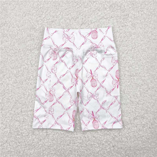 4.28  SS0397 White yoga shorts with racket bow pattern