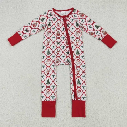 6.23  LR2248 Christmas bear house bow pattern zipper long sleeve jumpsuit