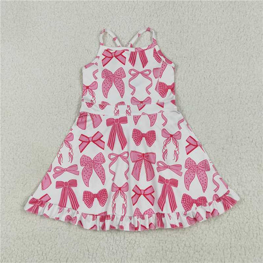 6.12 GSD2564 White yoga sleeveless dress with pink bow pattern