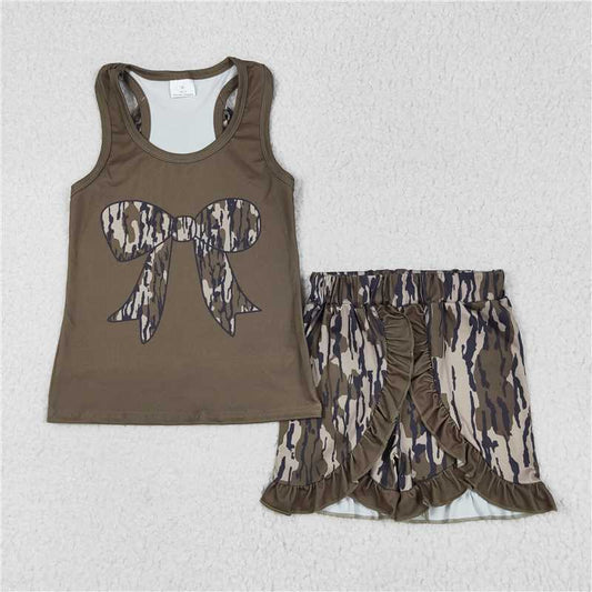 6.12 GSSO1627 Camouflage bow military green vest shorts set