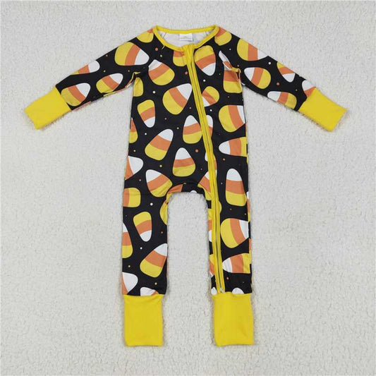 6.24 LR2198 Halloween Candy Black Zipper Long Sleeve Bodysuit