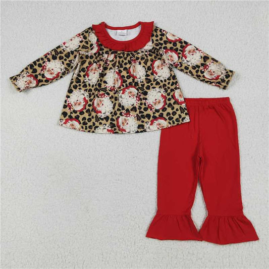 6.23 GLP2369 Santa Claus leopard print red lace brown long sleeve trousers suit