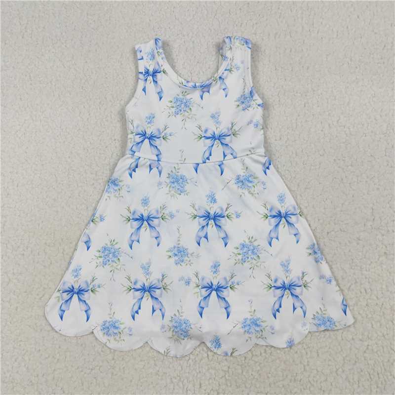 6.14  GSD2587 Flower blue bow pattern lace yoga sleeveless dress