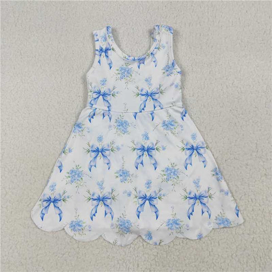 6.14  GSD2587 Flower blue bow pattern lace yoga sleeveless dress