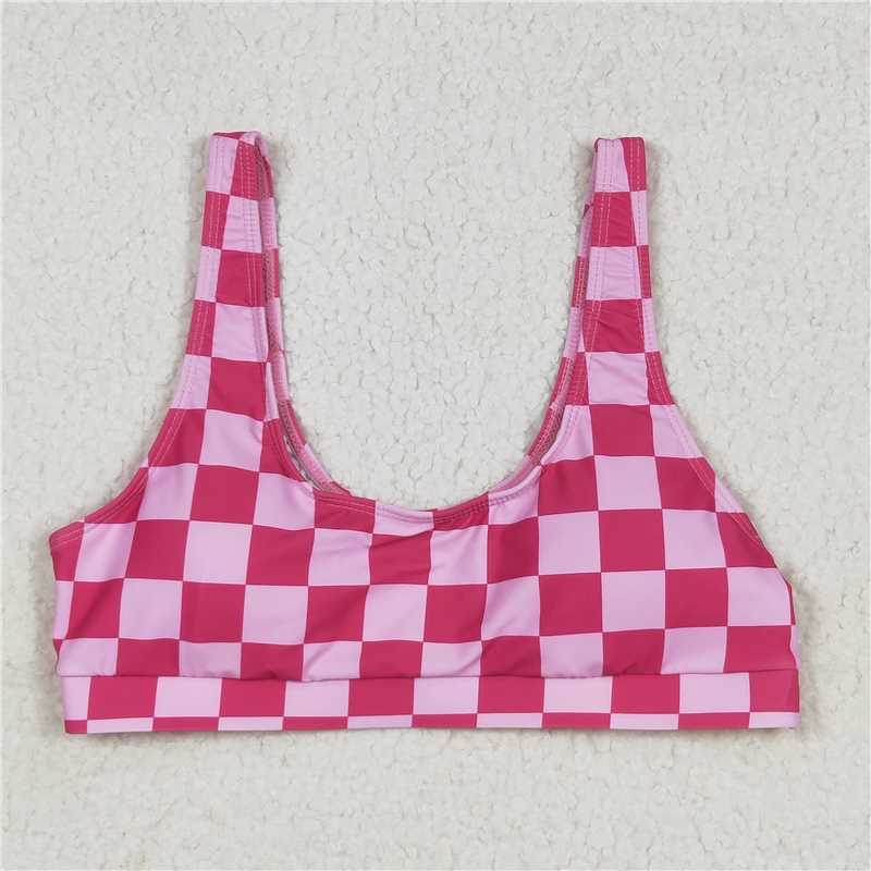 6.11 S0560 Adult female rose red plaid swimsuit vest