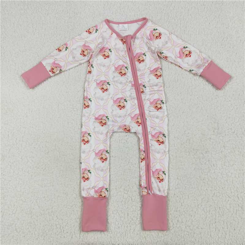 6.23  LR2224 Santa Claus plaid pink striped zip-up long-sleeved jumpsuit
