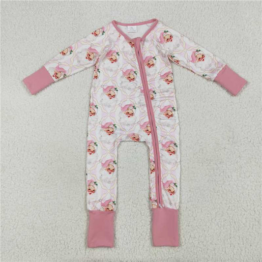 6.23  LR2224 Santa Claus plaid pink striped zip-up long-sleeved jumpsuit