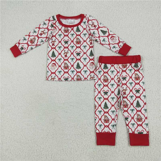 6.23  GLP2391 Christmas bear house bow pattern long sleeve long pants pajamas set