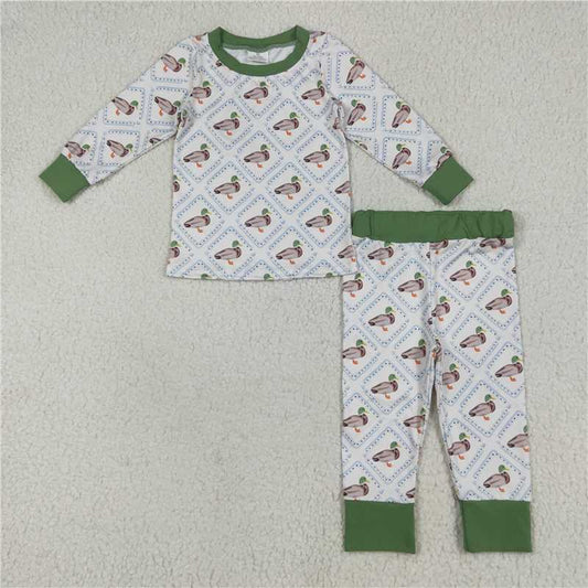 6.24 BLP1086 Duck plaid beige long-sleeved trousers pajama set