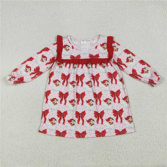 7.24 GLD1047 Santa Claus red bow pattern lace long sleeve dress