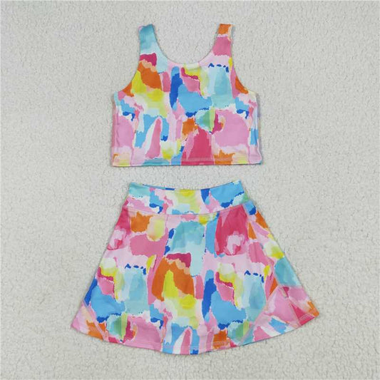 6.23  GSD2625 Colorful vest pants skirt yoga set