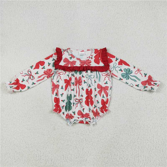 6.23  LR2209 Christmas red and green bow pattern lace long-sleeved jumpsuit