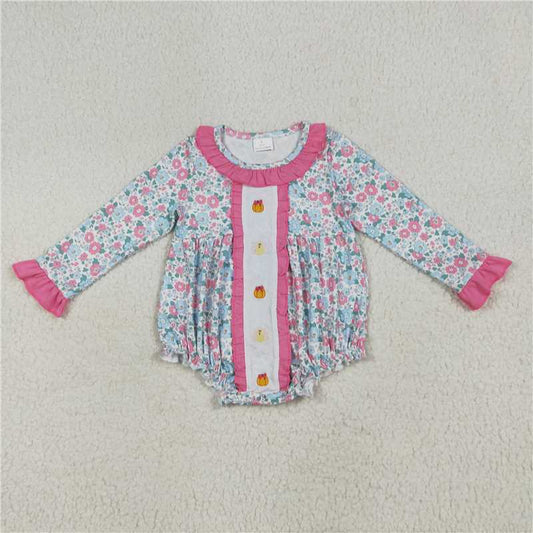6.23  LR2219 Embroidered Pumpkin Turkey Flower Pink Lace Long Sleeve Bodysuit